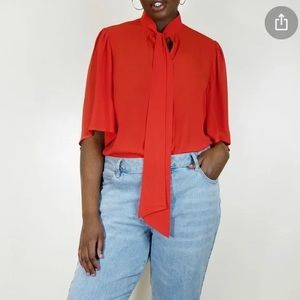ELOQUII bow flutter sleeve blouse - red 16